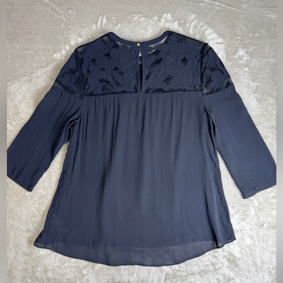 Anthropologie Sheer Lace Blouse Dark Blue/Black Size 12 Large Vanessa Virginia - Picture 4 of 13